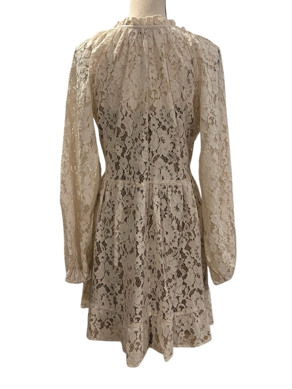 LOFT Floral Lace Tie-Neck Flounce Mini Dress - Picture 7 of 12